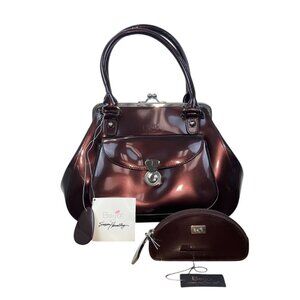 Beijo Brown Leather With Matching Coin Purse Set Twist Lock Women Handbag Size M